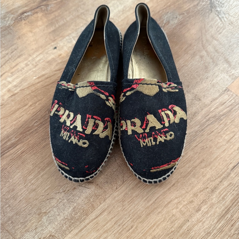 Prada Black and Red Espadrilles with Jute Sole